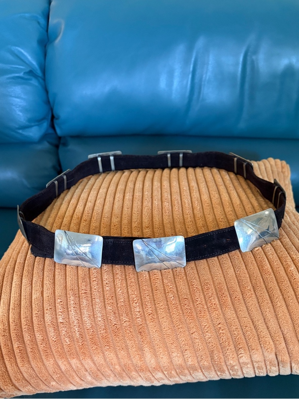 Women’s Dark Brown Suede Belt with Silver Tone Accents-length of suede is 39”